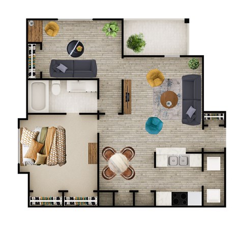 Floor plan for 1 bed, 1 bath, 950 sqft